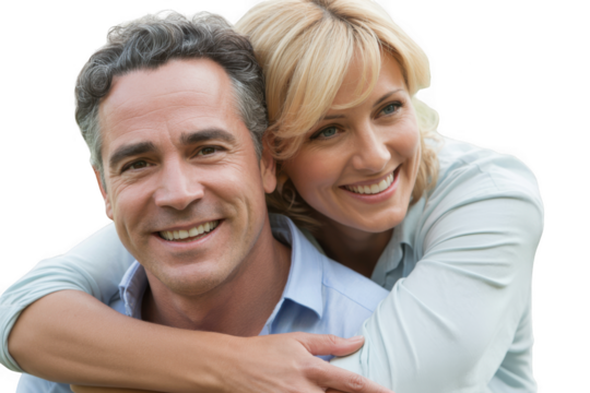 Joyful middle-aged couple sharing a happy moment together embracing affectionately transparent background