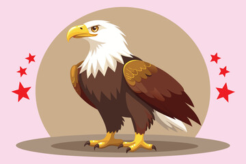Majestic bald eagle stands proudly with bold red stars, symbolizing freedom and national pride.