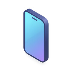 Modern 3D isometric vector illustration of a smartphone icon, floating with soft shadows, featuring a teal to purple gradient design on transparent background.