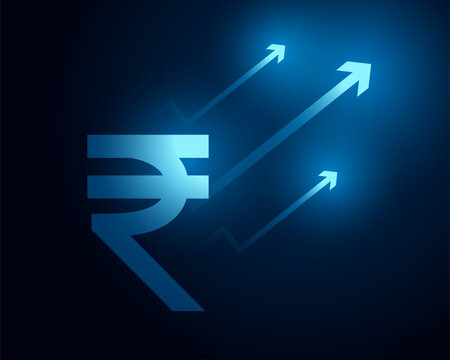 indian rupee sign with glowing arrow a key to financial growth