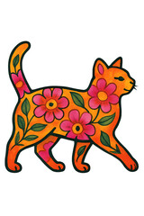 Floral Cat Illustration with Playful Design and Nature Elements in watercolor style