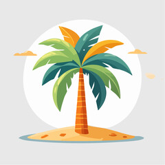 Obraz premium Colorful Cartoon Palm Tree On Tropical Island