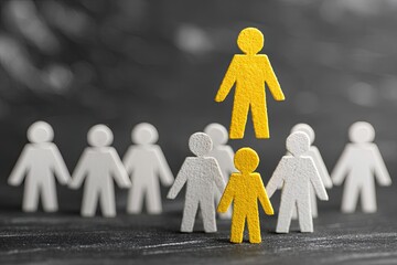 Yellow figures stand out from a group