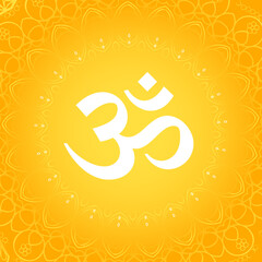 om aum ohm symbol of hinduism yellow background