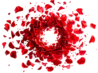 Falling Cascade of Red Petals in Vertical Flow, Dramatic Floating Effect, Transparent Background  
