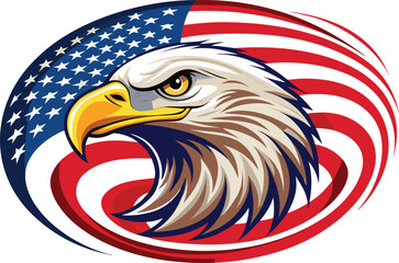 Majestic eagle head with dynamic American flag swirl, symbolizing freedom and patriotism