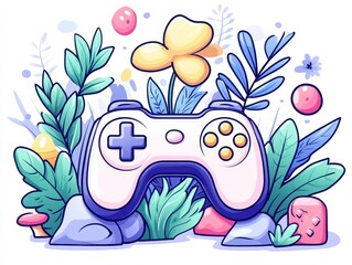 Playful Game Controller Surrounded by Nature