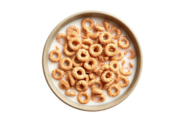 Bowl of o shaped cereal with milk isolated on transparent background