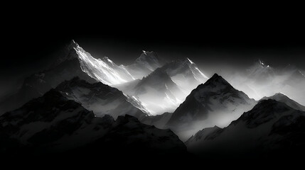 The mountains are covered in snow and the sky is dark