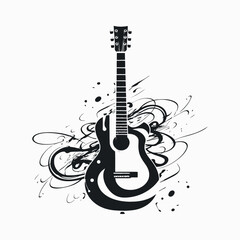 Artistic guitar illustration with swirling ink details, a striking musical instrument silhouette