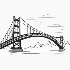 Fototapeta premium Iconic Golden Gate Bridge with mountains and simple cloudscape in silhouette