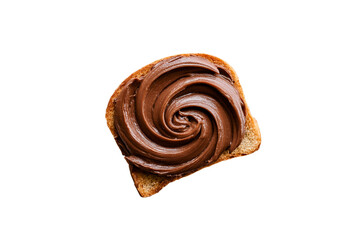 Delicious chocolate spread swirl on toast isolated on transparent background