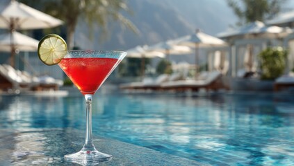 Red cocktail by pool (1)