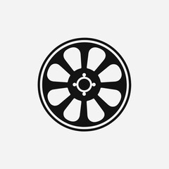 Obraz premium Black and white film reel icon, eight slots in circular form silhouette
