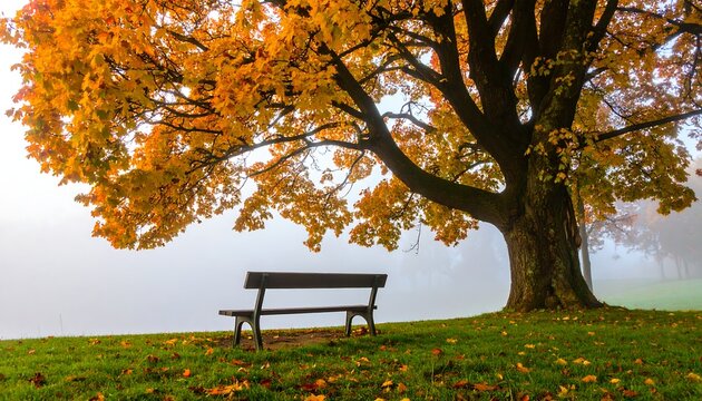 Autumn park bench, peaceful scene - Powered by Adobe