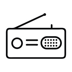 A stylized drawing of a radio with antenna speaker volume knob and equalizer. Editable stroke icon. Vector illustration