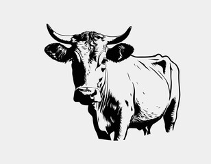 Cow Silhouette digital Art, Intricate Powerful and Ready for Print or Web, Sharp Details. Strong Identity. Timeless Design, Symbolize Strength, Courage, Logo 