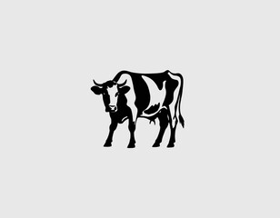 Cow Silhouette digital Art, Intricate Powerful and Ready for Print or Web, Sharp Details. Strong Identity. Timeless Design, Symbolize Strength, Courage, Logo 