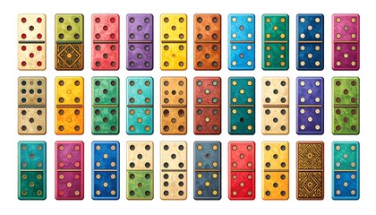 Colorful dominoes arranged in rows