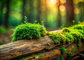 Naklejka premium Close-up shot of a lush green moss growing on a wooden log