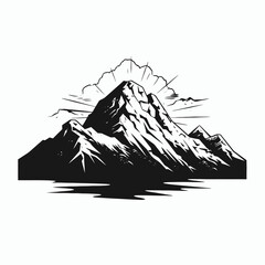 Fototapeta premium Majestic mountain range peaks under cloudy sky displayed in bold monochrome silhouette