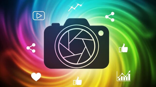 Colorful Camera Icons with Social Media Elements