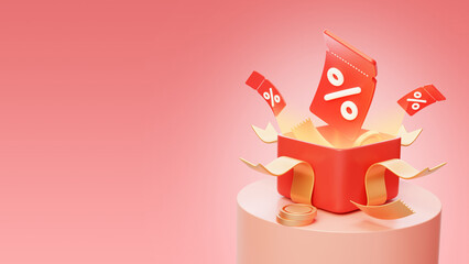 E-commerce discount coupon gift box 3D