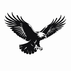 Obraz premium Majestic and fierce, soaring bald eagle, wings spread wide, shown in silhouette
