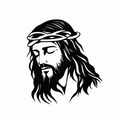 Iconic depiction showcasing Jesus Christ with crown of thorns head silhouette