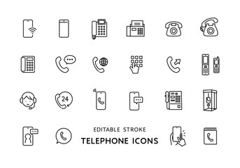 電話にまつわるアイコンセット（モノクロ）