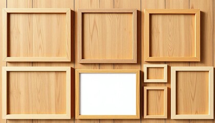 Collection of realistic blank wooden picture frames, modern poster mockup, empty photo frames with wood texture vector illustration,  home decor,  wood