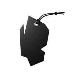 A sleek, irregularly shaped black tag with a string and metal eyelet, ideal for modern branding, pricing, or gift labeling with a contemporary aesthetic.