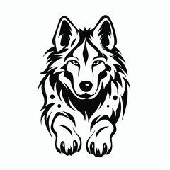 Majestic wolf with tribal elements, powerful spirit, detailed black vector illustration silhouette