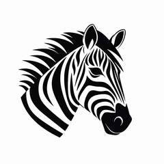 Striking animal portrait of a zebra, black and white silhouette