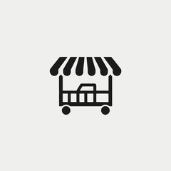 Market cart icon with awning design, a minimal black silhouette