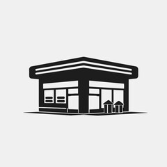Minimalist gas station graphic illustration with contemporary architectural design silhouette