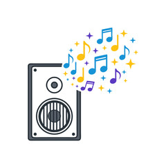 Loudspeaker with colorful music notes symbolizing sound and entertainment for New Year party.
