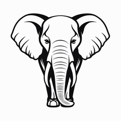 Obraz premium Majestic elephant frontal view graphic art in black and white silhouette