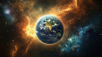 Fototapeta premium Earth illuminated like a radiant star in the vastness