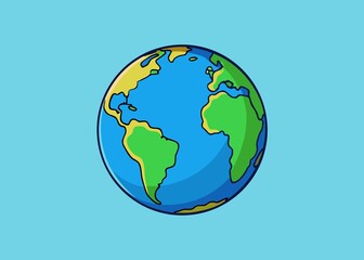 Cartoon Earth Globe Illustration Featuring the Continents of North and South America and Africa