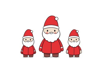 Three Cartoon Santa Clauses Standing Together on a White Background for Holiday Season