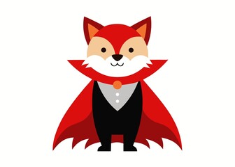 Cute Fox Dressed as Vampire for Halloween Party with Red Cape and Suit