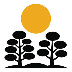 Minimalist Tree Silhouette with Rising Sun – Modern Nature Vector Art