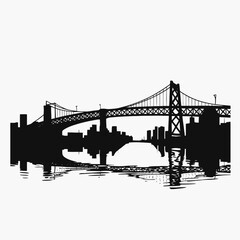 Obraz premium Striking cityscape reflecting upon still water displays an urban bridge silhouette