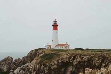 Coastal Lighthouse, Foggy Day, Ocean View, Cliffside, Navigation