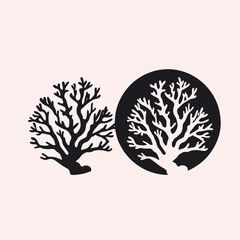 Obraz premium Two stylized trees with simple shapes and soft pink background silhouette