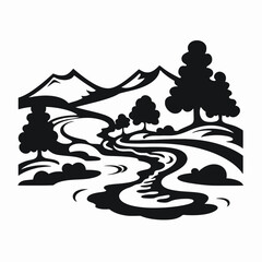 Fototapeta premium Serene mountain river landscape creates a captivating and elegant vector silhouette