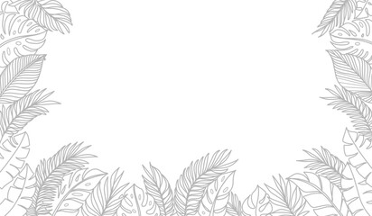 Tropical leaf line art wallpaper background vector. Design of natural Monstera leaves and banana leaves in a minimalist linear outline style. Design for print, cover, banner, decoration. © Afandi