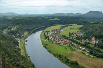 Elbe River Valley with Villages and Farmland in Saxon Switzerland