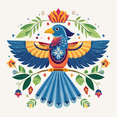 Naklejka premium Colorful Decorative Bird Illustration With Floral Pattern